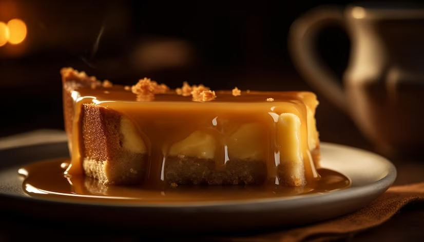 Cake with Whiskey Caramels on a Plate