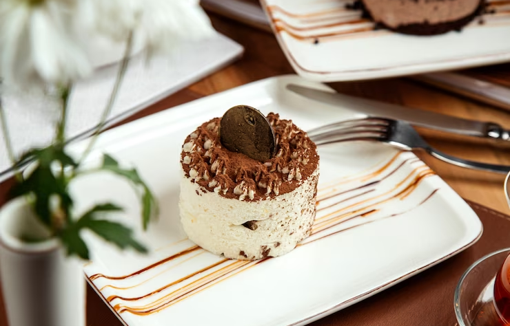 Tiramisu on White Plate