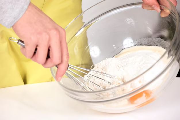 A hand stirring a mixture in a bowl